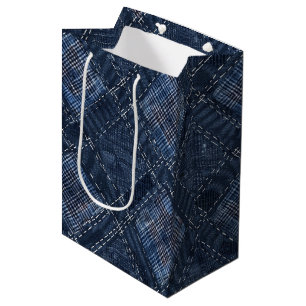 Classic Indigo Diamond Stitch Denim Pattern Medium Gift Bag