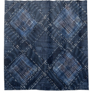 Classic Indigo Diamond Stitch Denim Pattern Shower Curtain