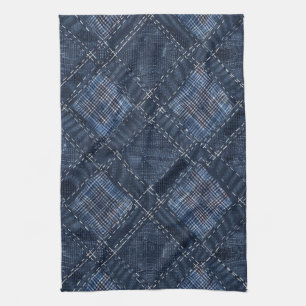 Classic Indigo Diamond Stitch Denim Pattern Tea Towel
