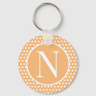 Classic initial letter Light Orange Polka Dots Key Ring