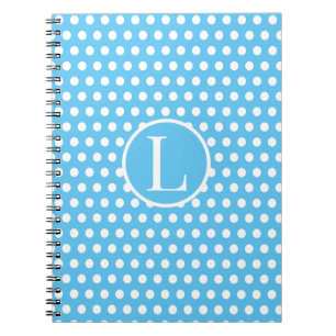 Classic initial letter Polka Dots sky blue & white Notebook