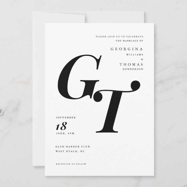 Classic Initials | Black and White Modern Wedding (Front)