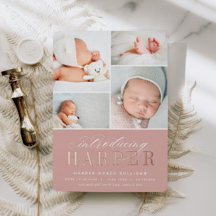 Classic Introduction Foil Photo Birth Announcement