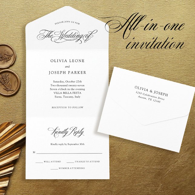 Classic Italian Elegance | Black and White Wedding All In One Invitation (Creator Uploaded)