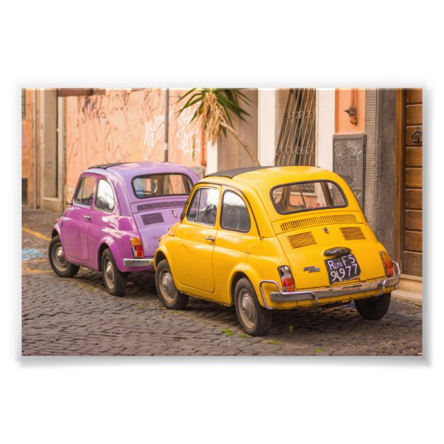 Classic italian Fiat 500 cars in Rome Italy Photo Print (Front)