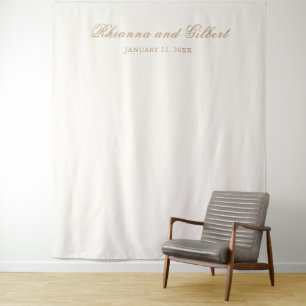 Classic Ivory and Gold Timeless Wedding Backdrop Tapestry