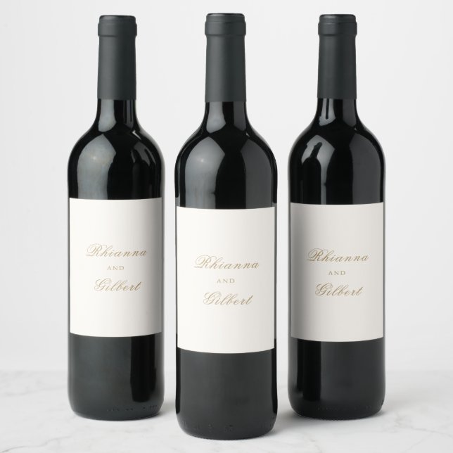 Classic Ivory and Gold Timeless Wedding Wine Label (Bottles)