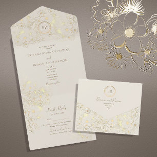 Classic Ivory and Gold Wedding All In One Invitation