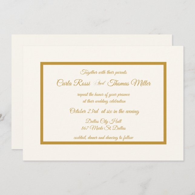 Classic ivory and Gold Wedding Invitation (Front/Back)