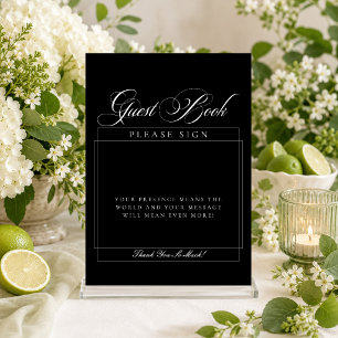 Classic Ivory Black Calligraphy Guest Book Sign Invitation