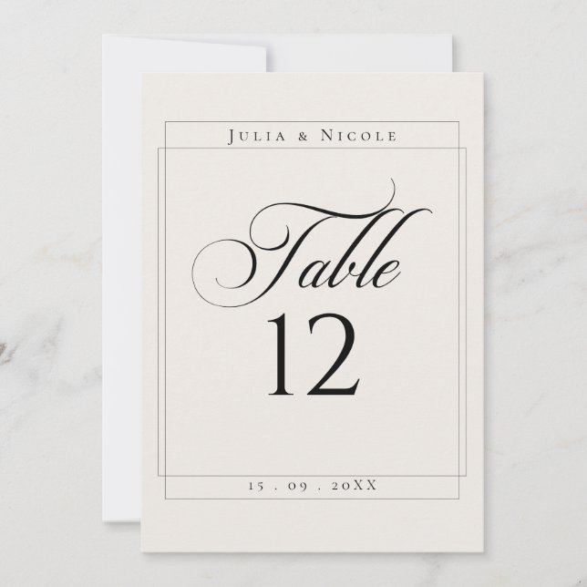 Classic Ivory Black Calligraphy Table Number (Front)
