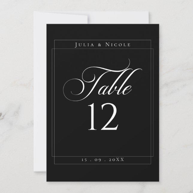 Classic Ivory Black Calligraphy Table Number (Front)