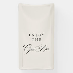 Classic Ivory Black Calligraphy Wedding Open Bar Banner