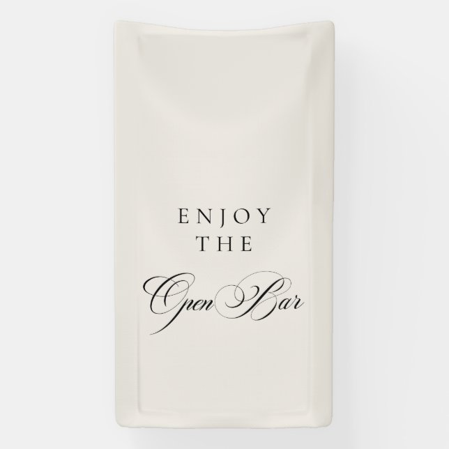 Classic Ivory Black Calligraphy Wedding Open Bar Banner (Vertical)