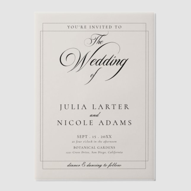 Classic Ivory Black Calligraphy Wedding Vellum Invitations (Front)