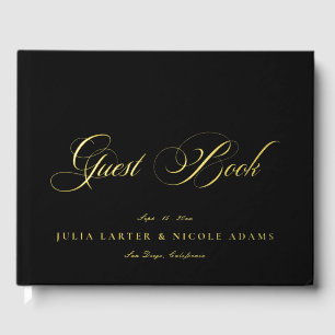 Classic Ivory Black Gold Calligraphy Wedding Guest Book