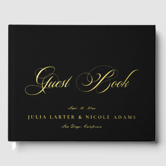 Classic Ivory Black Gold Calligraphy Wedding Guest Book
