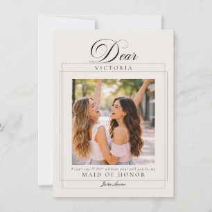 Classic Ivory Black Maid of Honour Proposal Photo Invitation