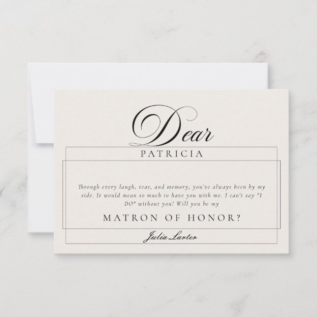 Classic Ivory Black Matron of Honour Proposal Card (Front)