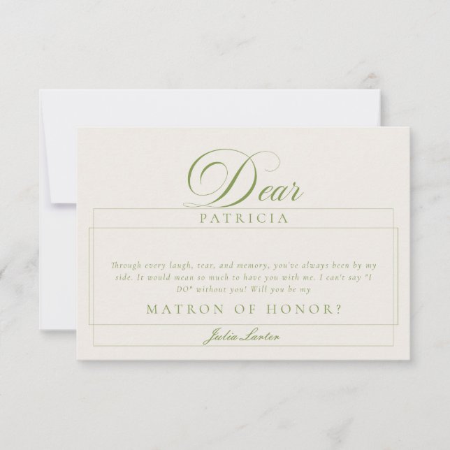 Classic Ivory Black Matron of Honour Proposal Card (Front)