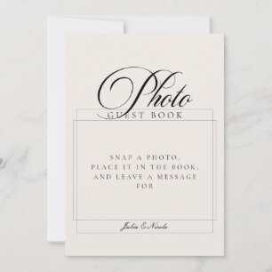 Classic Ivory Black Photo Guest Book Wedding Sign Invitation