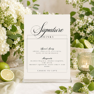 Classic Ivory Black Signature Drinks Sign Invitation