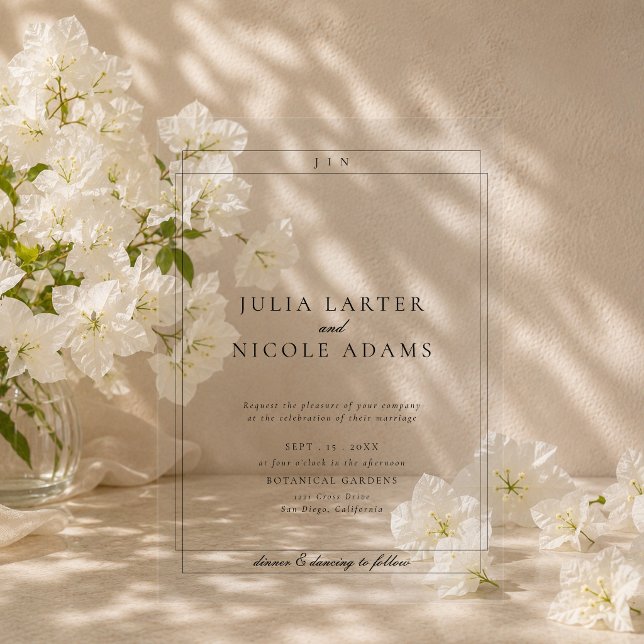 Classic Ivory Black Simple Minimalist Wedding Acrylic Invitations (Creator Uploaded)