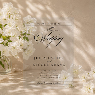 Classic Ivory Black Simple Minimalist Wedding Acrylic Invitations