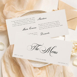 Classic Ivory Black Wedding Guest Menu Cards