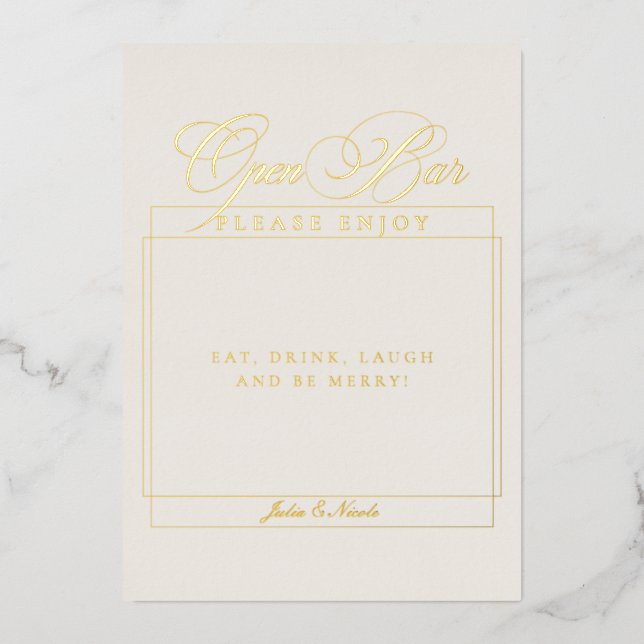Classic Ivory Black Wedding Open Bar Sign (Front)