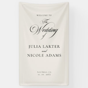 Classic Ivory Black Welcome Wedding Banner Sign