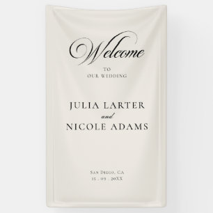 Classic Ivory Black Welcome Wedding Banner Sign