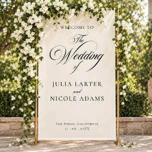 Classic Ivory Black Welcome Wedding Banner Sign
