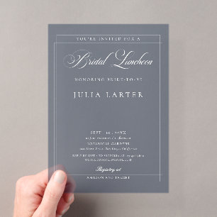Classic Ivory Blue Calligraphy Bridal Luncheon Acrylic Invitations