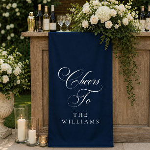 Classic Ivory Blue Calligraphy Cheers To Banner