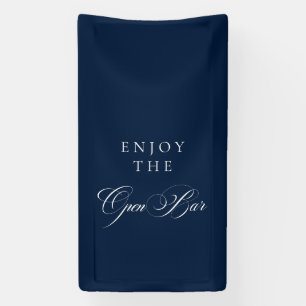 Classic Ivory Blue Calligraphy Wedding Open Bar Banner