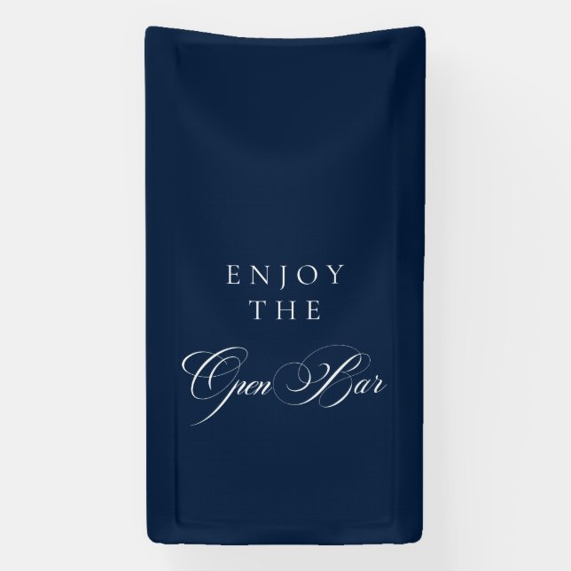 Classic Ivory Blue Calligraphy Wedding Open Bar Banner (Vertical)