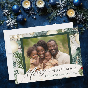 Classic Ivory Blue Christmas Family Photo  Holiday Card