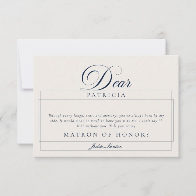 Classic Ivory Blue Matron of Honour Proposal Cards (Front)