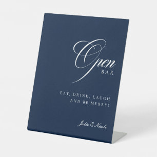 Classic Ivory Blue Open Bar Drinks Wedding Sign