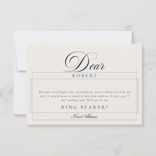 Classic Ivory Blue Ring Bearer Proposal Cards (Front)