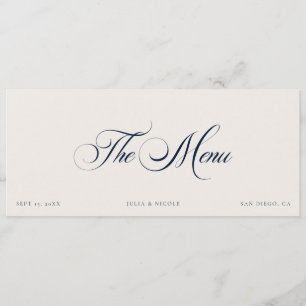 Classic Ivory Blue Wedding Guest Menu Cards