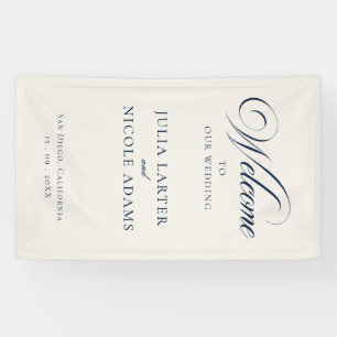 Classic Ivory Blue Welcome Wedding Banner Sign