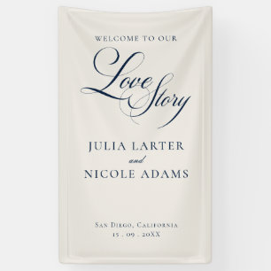 Classic Ivory Blue Welcome Wedding Banner Sign