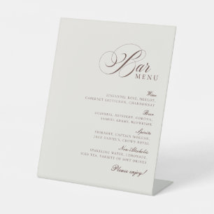 Classic Ivory Brown Bar Drinks Menu Wedding Sign