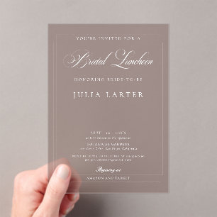 Classic Ivory Brown Calligraphy Bridal Luncheon Acrylic Invitations
