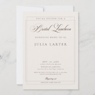 Classic Ivory Brown Calligraphy Bridal Luncheon Invitation