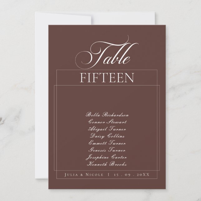 Classic Ivory Brown Calligraphy Name Table Number (Front)