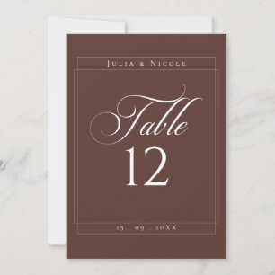 Classic Ivory Brown Calligraphy Table Number
