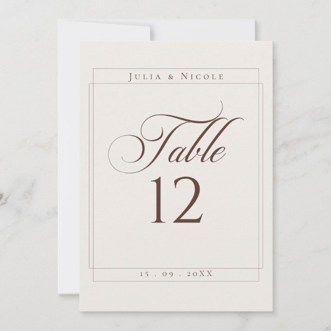 Classic Ivory Brown Calligraphy Table Number (Front)